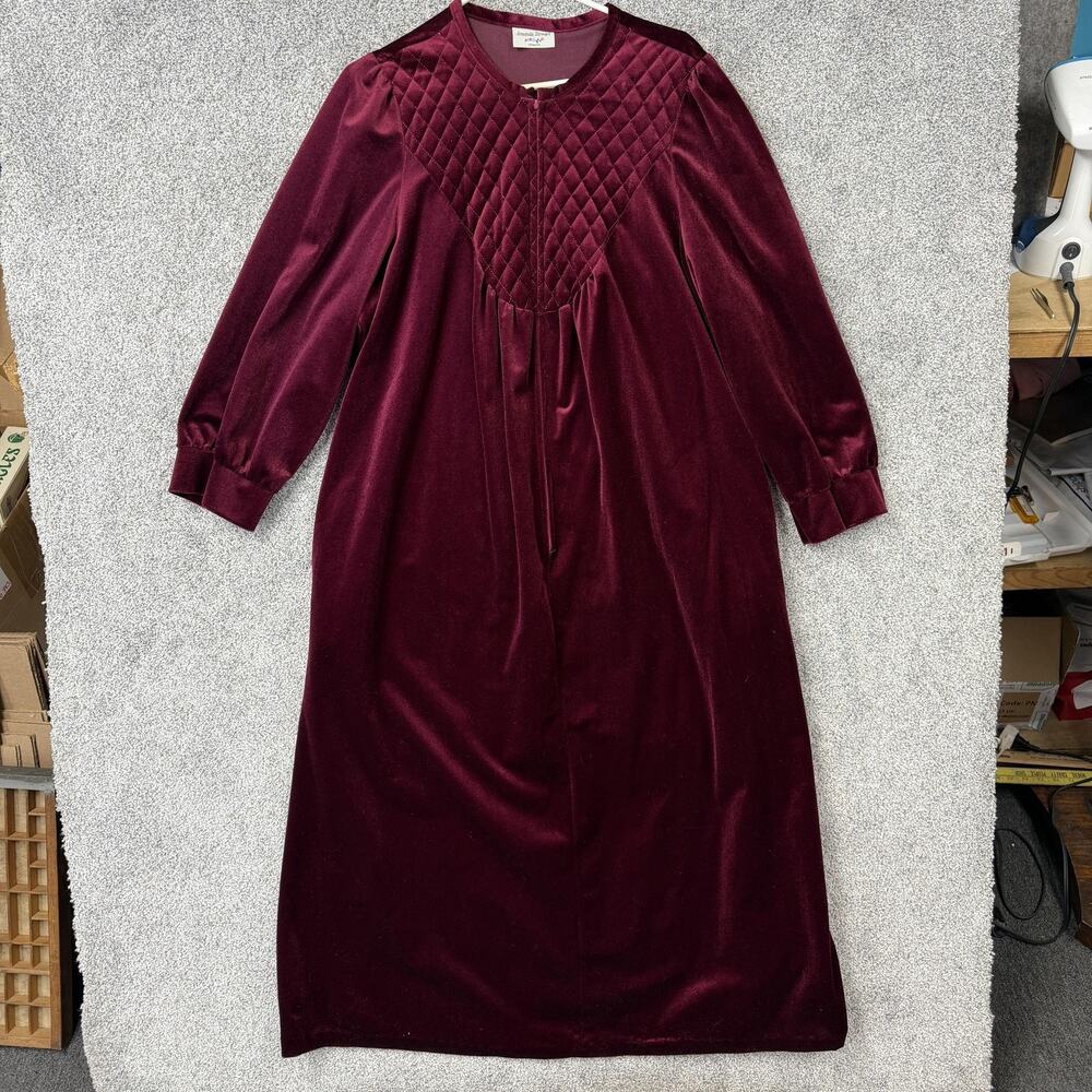 Vtg 80s 90s Amanda Stewart Robe Womens XL Red Velour Robe Housecoat Grandmacore